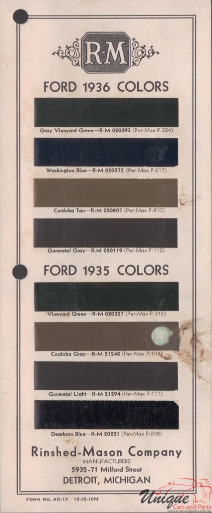 1935 Ford Paint Charts Rinshed-Mason